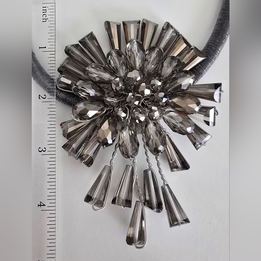 Smoky Gray Crystal Starburst Statement Necklace - Picture 3 of 9